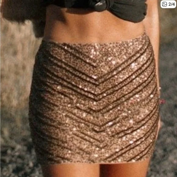 Spell Gold Sequin Mini Skirt - Picture 1 of 4
